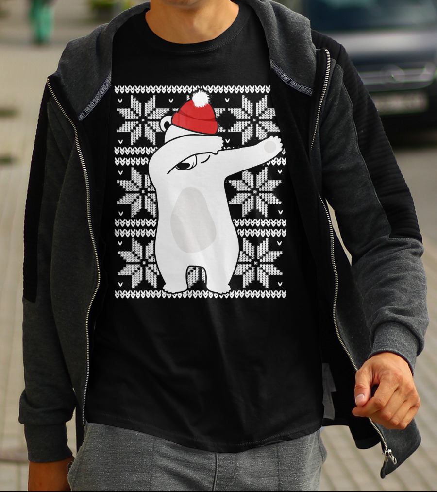 UGLY CHRISTMAS Dabbing Polar Bear In Santa Hat With Snowflake T-Shirt