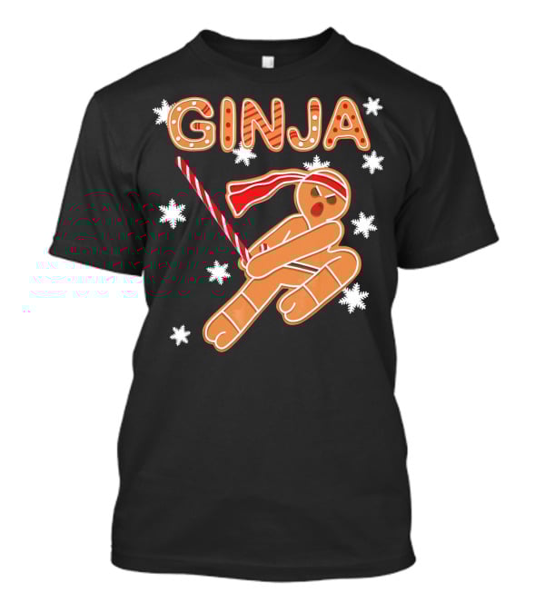 Gingerbread Ginja Funny Christmas Ninja Candy Cane Snowflakes T-Shirt