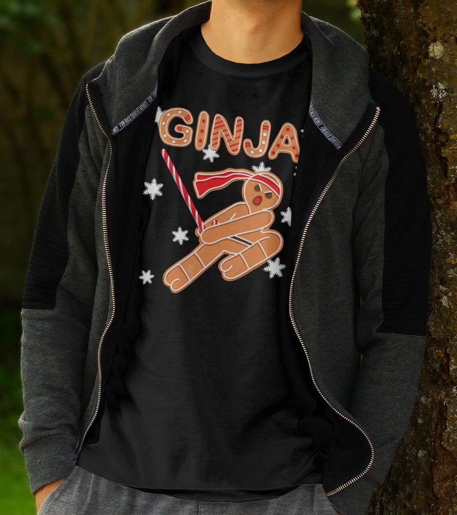 Gingerbread Ginja Funny Christmas Ninja Candy Cane Snowflakes T-Shirt