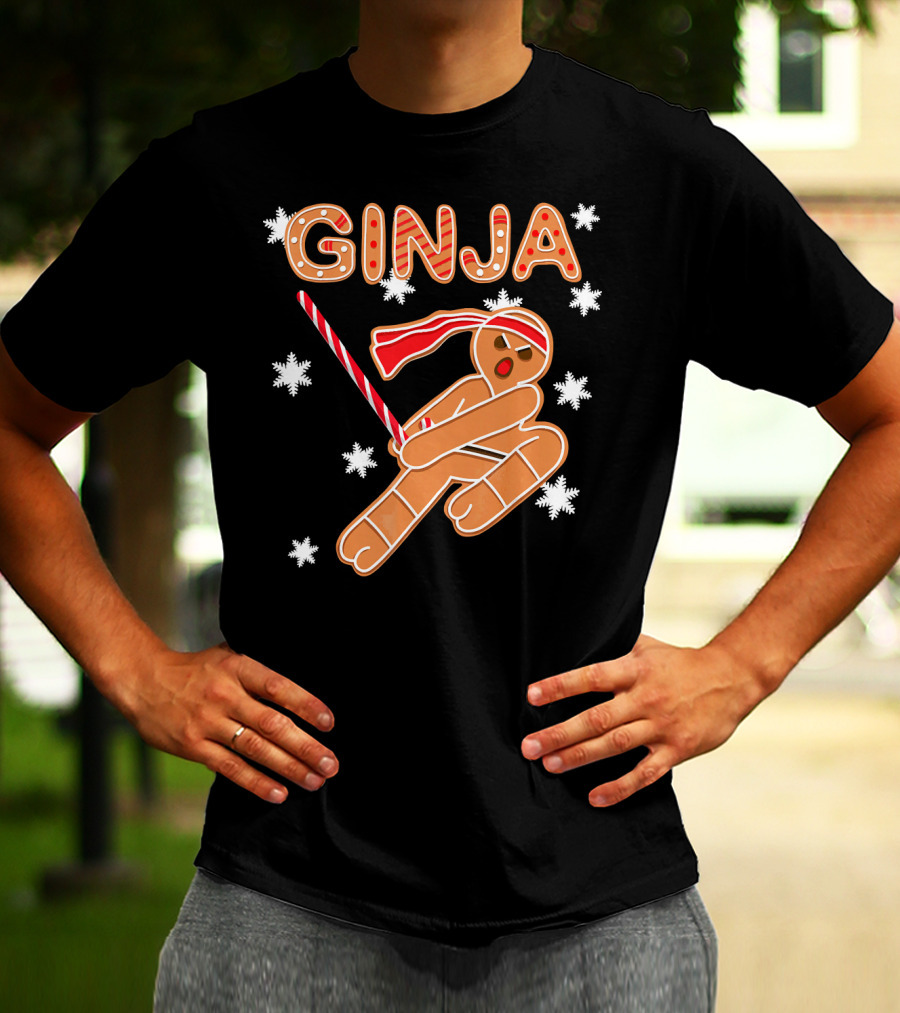 Gingerbread Ginja Funny Christmas Ninja Candy Cane Snowflakes T-Shirt