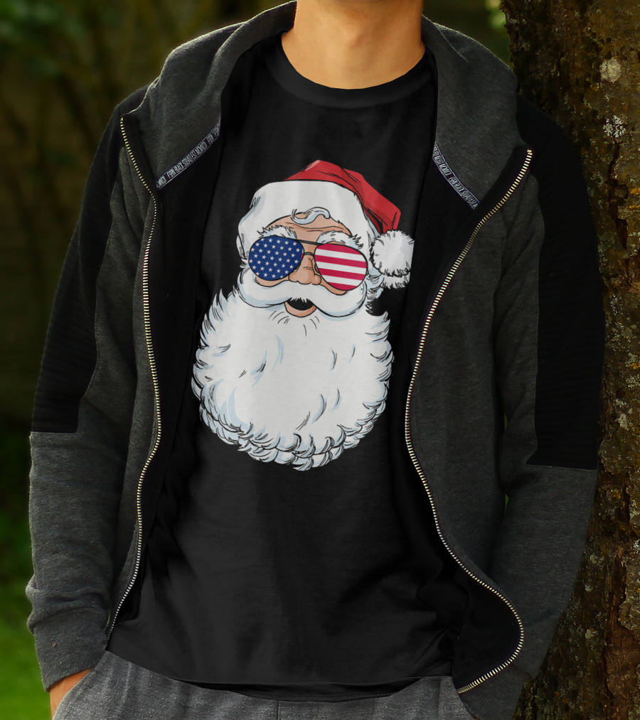 Santa Claus Patriotic USA Sunglasses Christmas T-Shirt