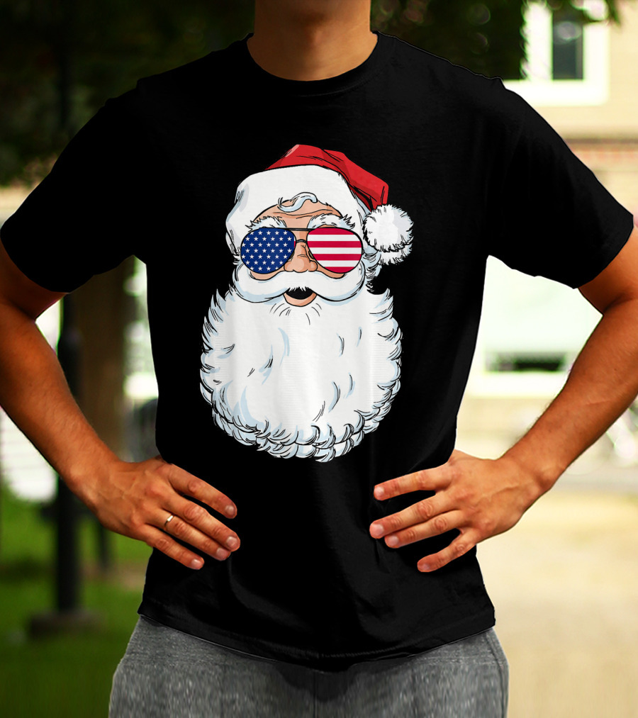 Santa Claus Patriotic USA Sunglasses Christmas T-Shirt