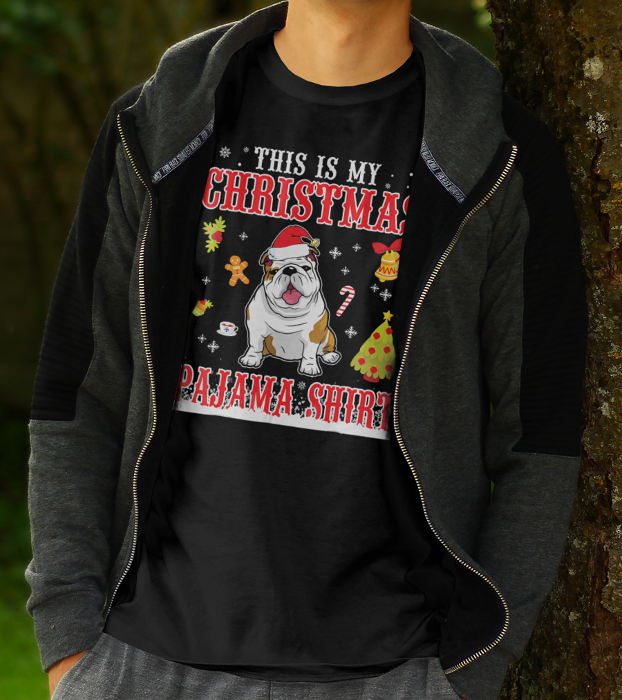 This Is My Christmas Pajama Shirt English Bulldog Snowflake Festive Holiday T-Shirt