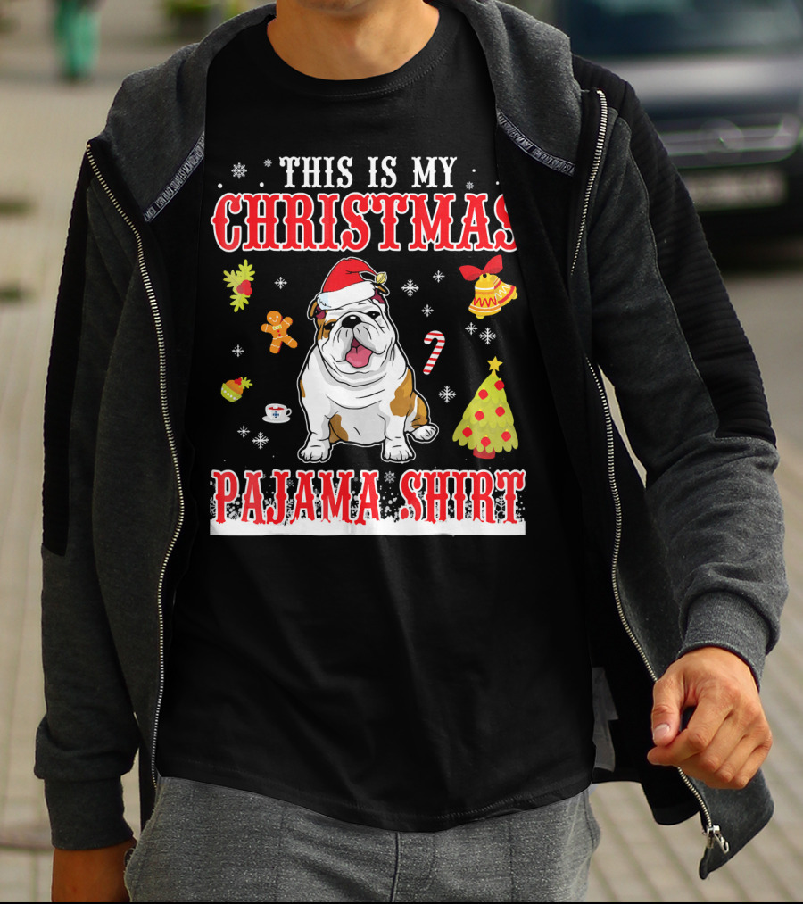 This Is My Christmas Pajama Shirt English Bulldog Snowflake Festive Holiday T-Shirt