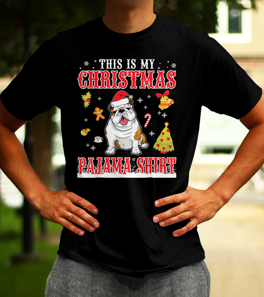 This Is My Christmas Pajama Shirt English Bulldog Snowflake Festive Holiday T-Shirt