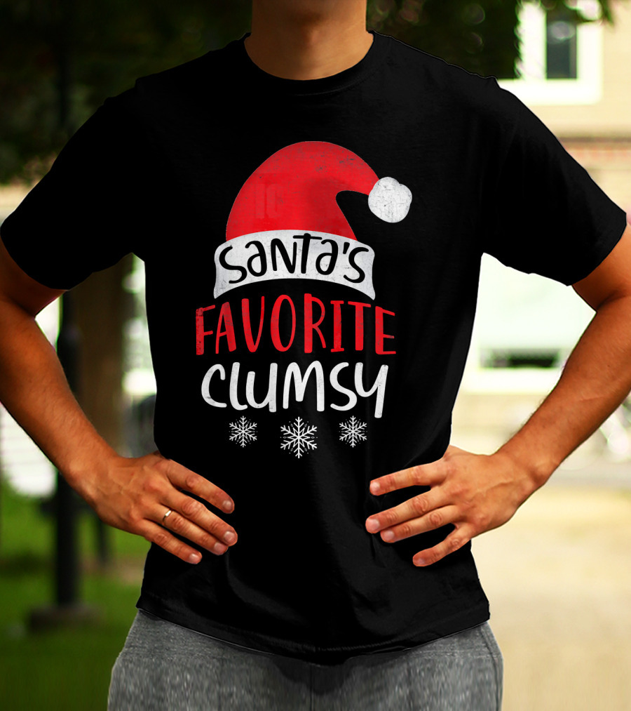 Santa's Favorite Clumsy Christmas Snowflakes Santa Hat T-Shirt