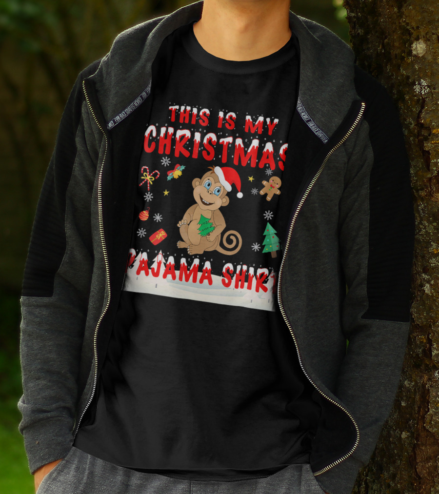This Is My Christmas Pajama Shirt Cute Monkey T-Shirt