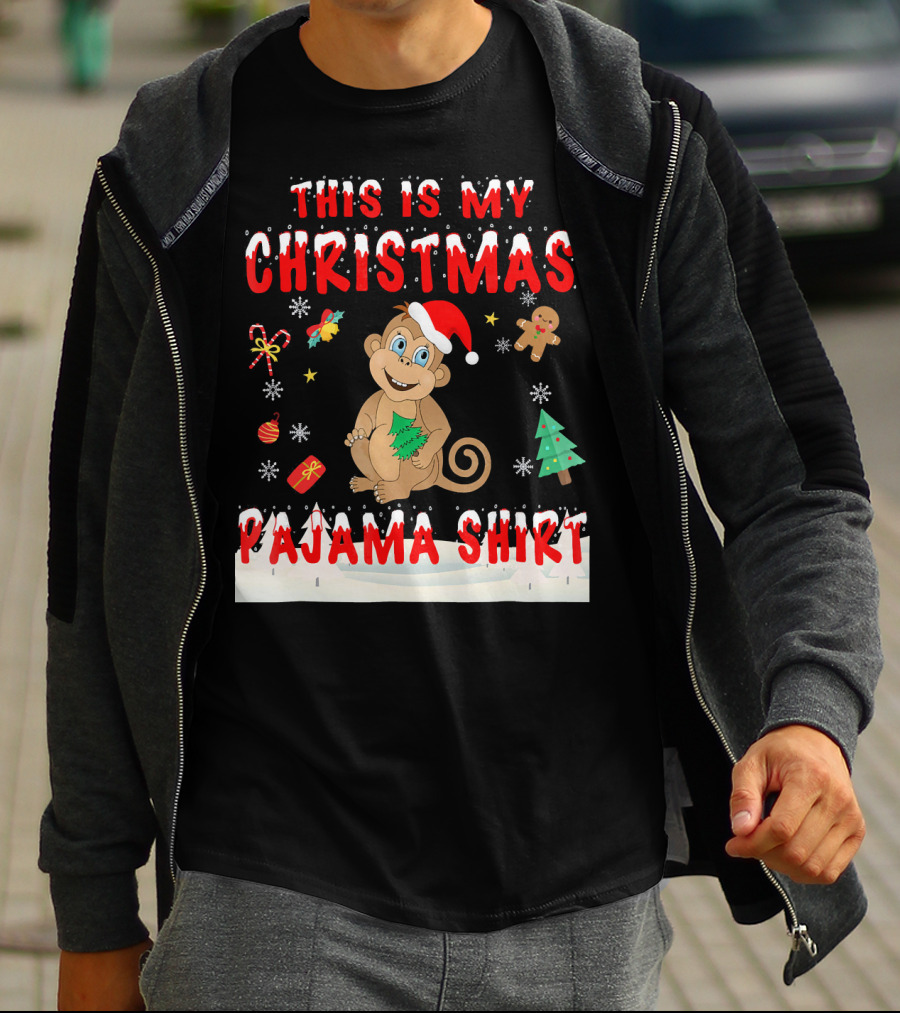 This Is My Christmas Pajama Shirt Cute Monkey T-Shirt