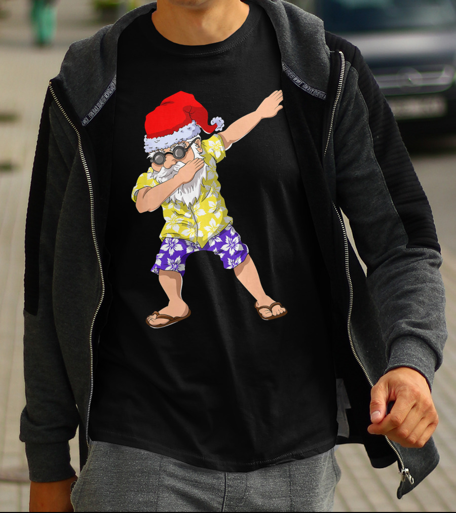 Santa Claus Dabbing In Hawaiian Shirt Christmas In July T-Shirt
