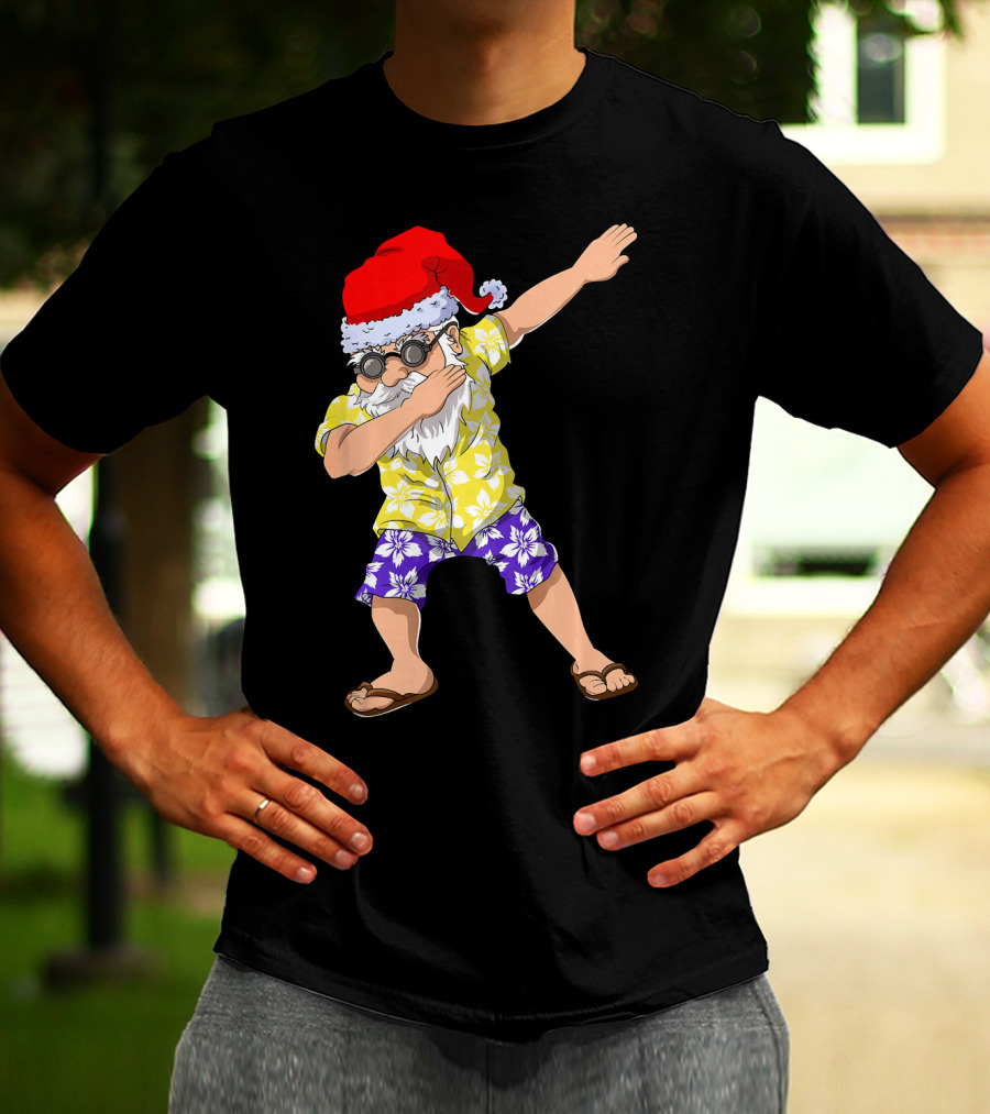 Santa Claus Dabbing In Hawaiian Shirt Christmas In July T-Shirt