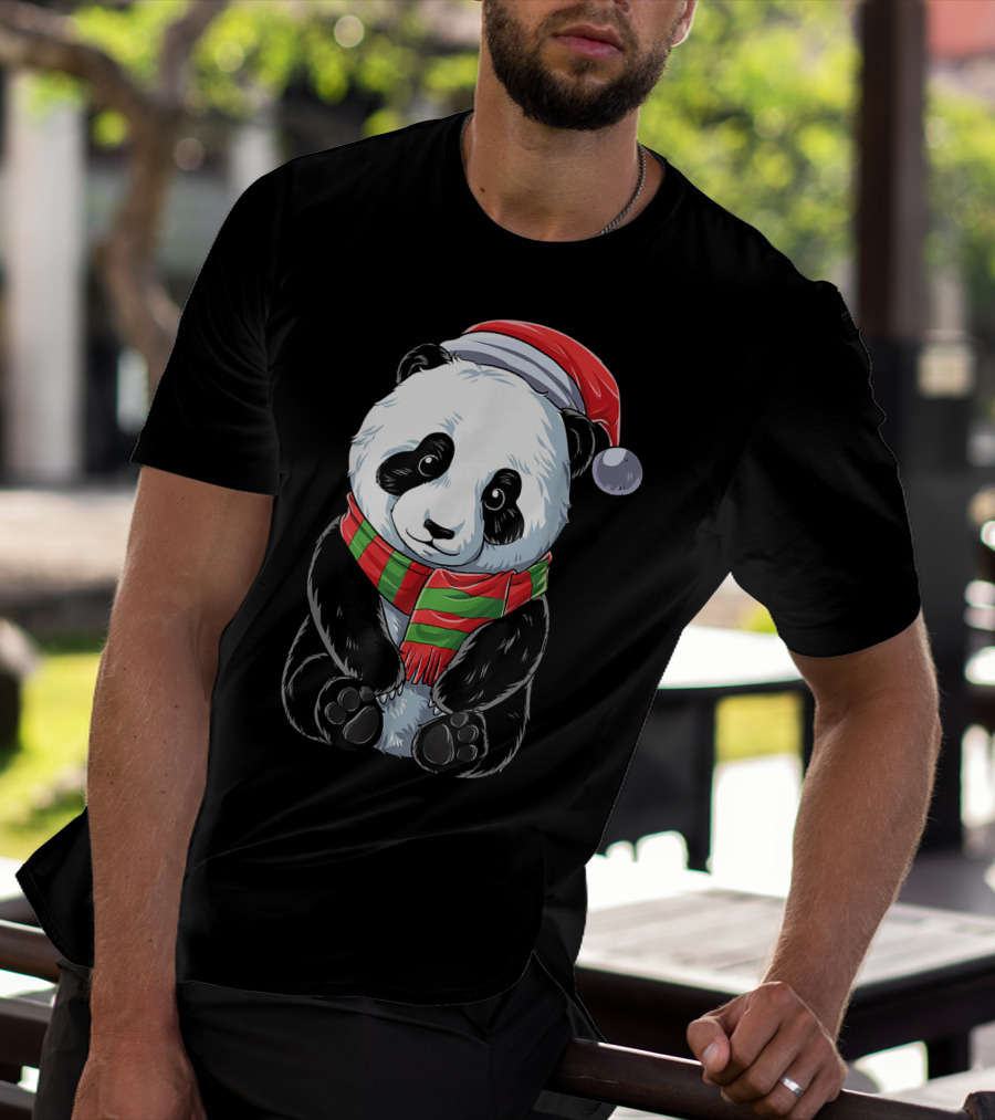 Christmas Panda Santa Hat Pandas Festive Scarf T-Shirt
