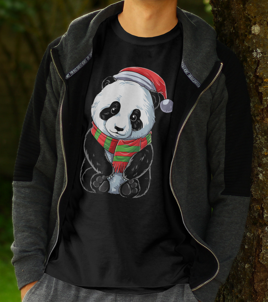 Christmas Panda Santa Hat Pandas Festive Scarf T-Shirt