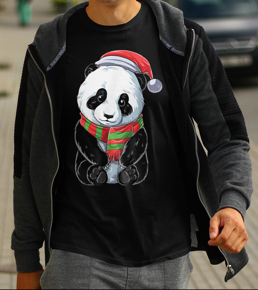 Christmas Panda Santa Hat Pandas Festive Scarf T-Shirt