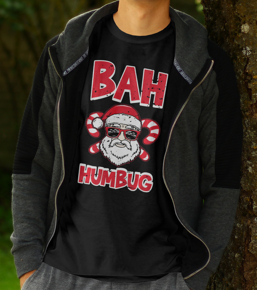 Bah Humbug Santa Candy Cane Glasses T-Shirt