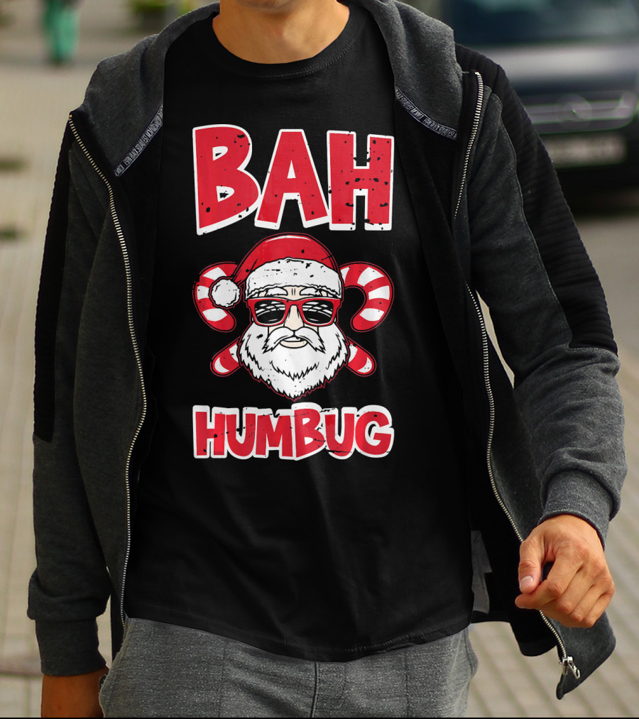 Bah Humbug Santa Candy Cane Glasses T-Shirt