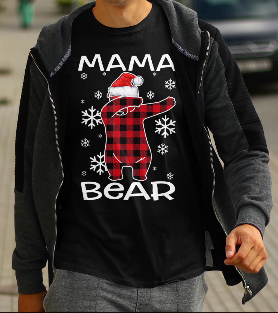 Mama Bear Dabbing Santa Hat Snowflakes T-Shirt