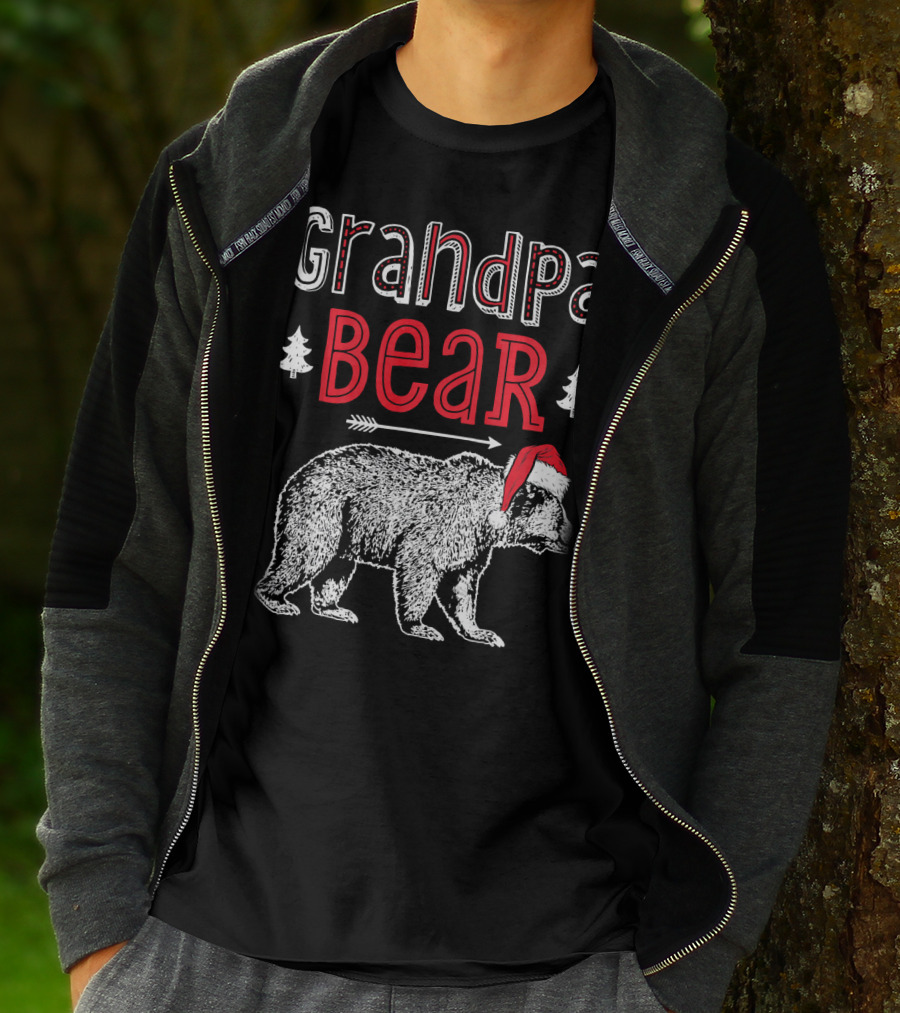 Grandpa Bear Christmas Santa Hat Holiday Family T-Shirt