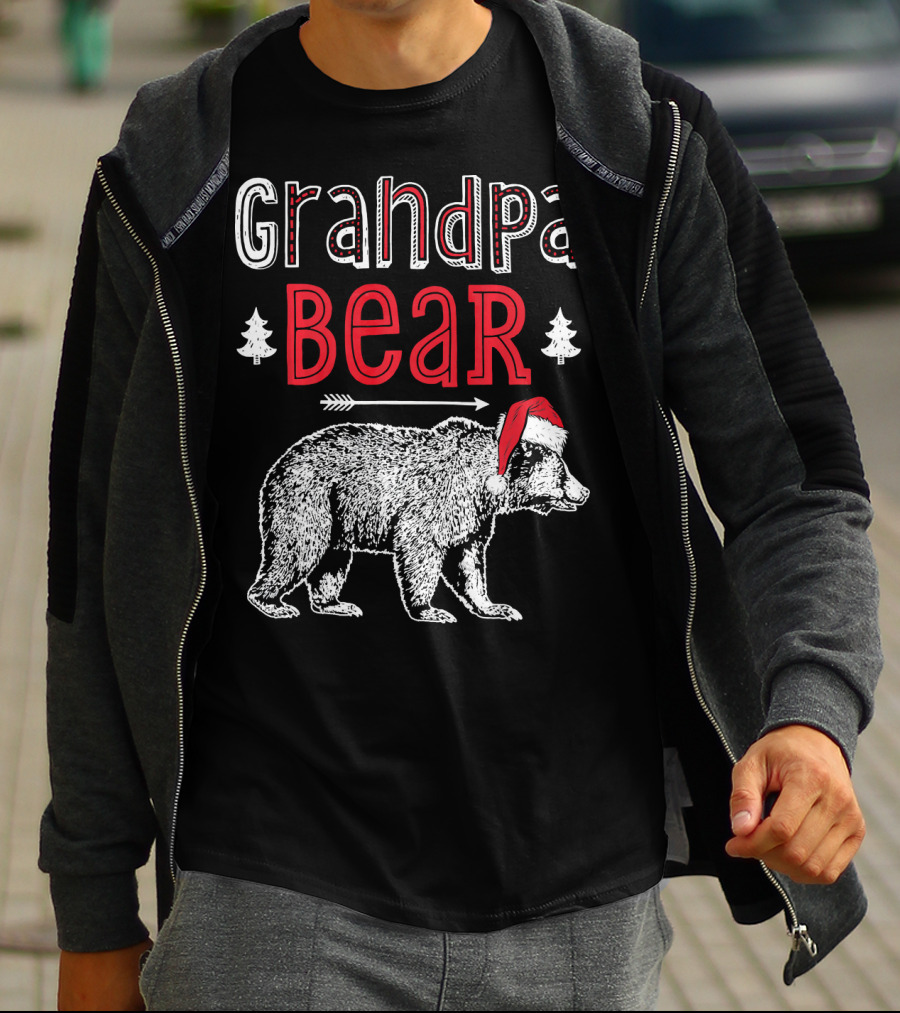 Grandpa Bear Christmas Santa Hat Holiday Family T-Shirt