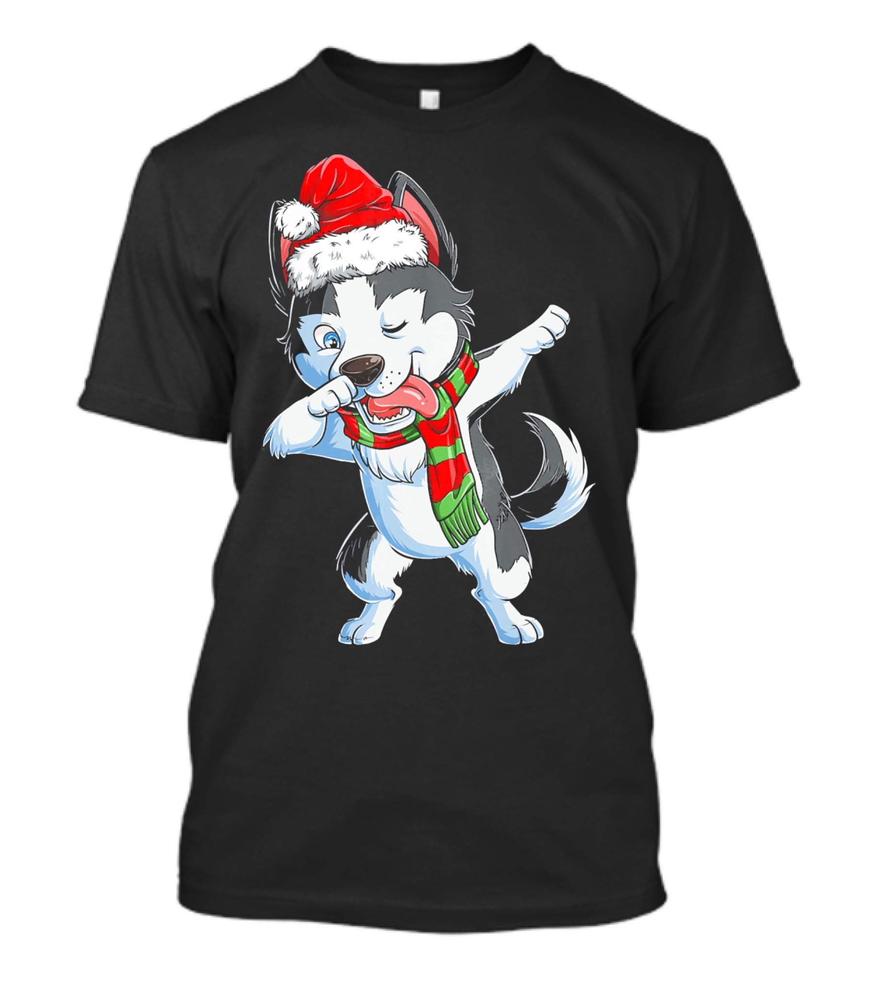 Dabbing Siberian Husky Santa Christmas Dog With Scarf T-Shirt