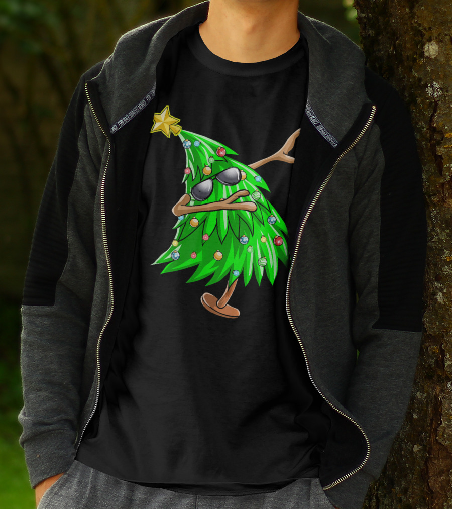 Dabbing Christmas Tree With Sunglasses And Star Topper T-Shirt