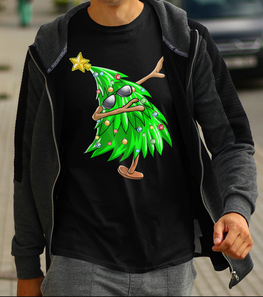 Dabbing Christmas Tree With Sunglasses And Star Topper T-Shirt