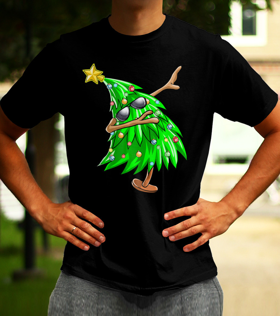 Dabbing Christmas Tree With Sunglasses And Star Topper T-Shirt