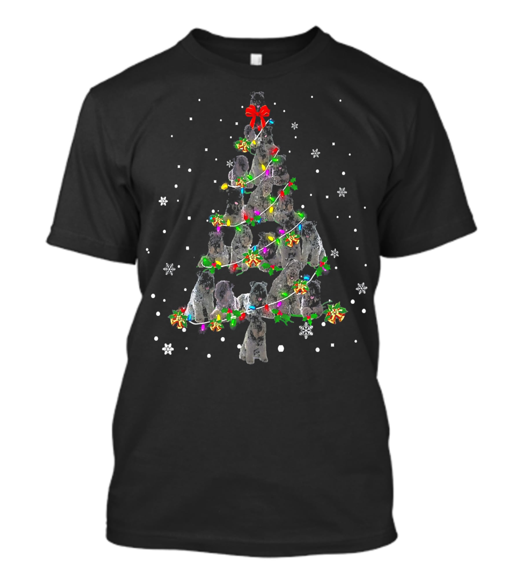 Kerry Blue Terrier Christmas Tree Lights And Snowflakes T-Shirt