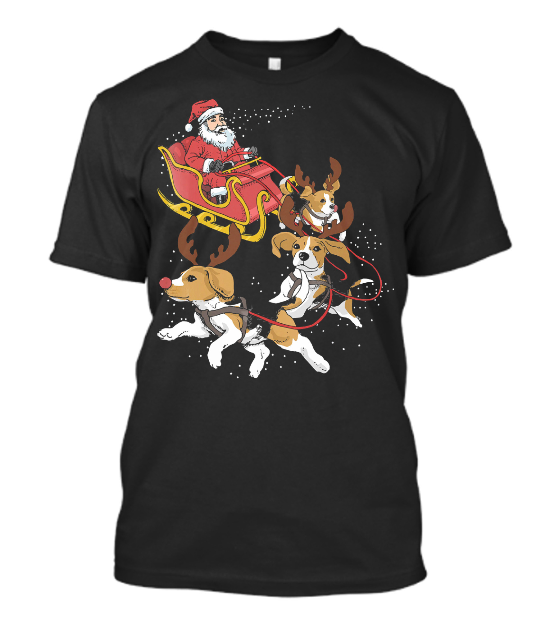 Santa's Sleigh With Beagle Reindeer Trio T-Shirt