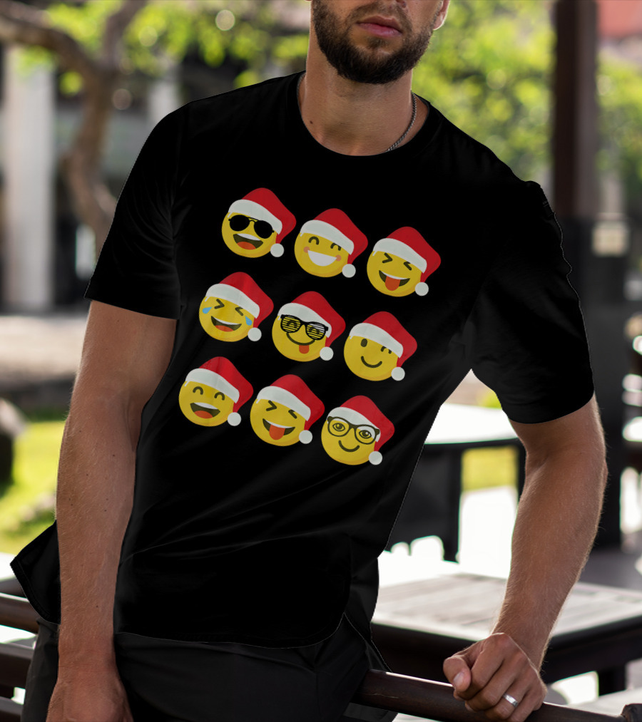 Christmas Funny Santa Emojis Faces T-Shirt