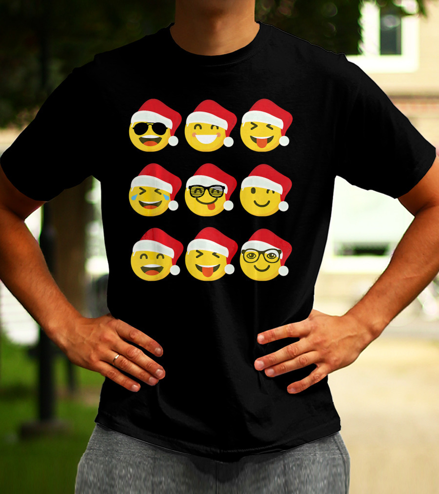 Christmas Funny Santa Emojis Faces T-Shirt