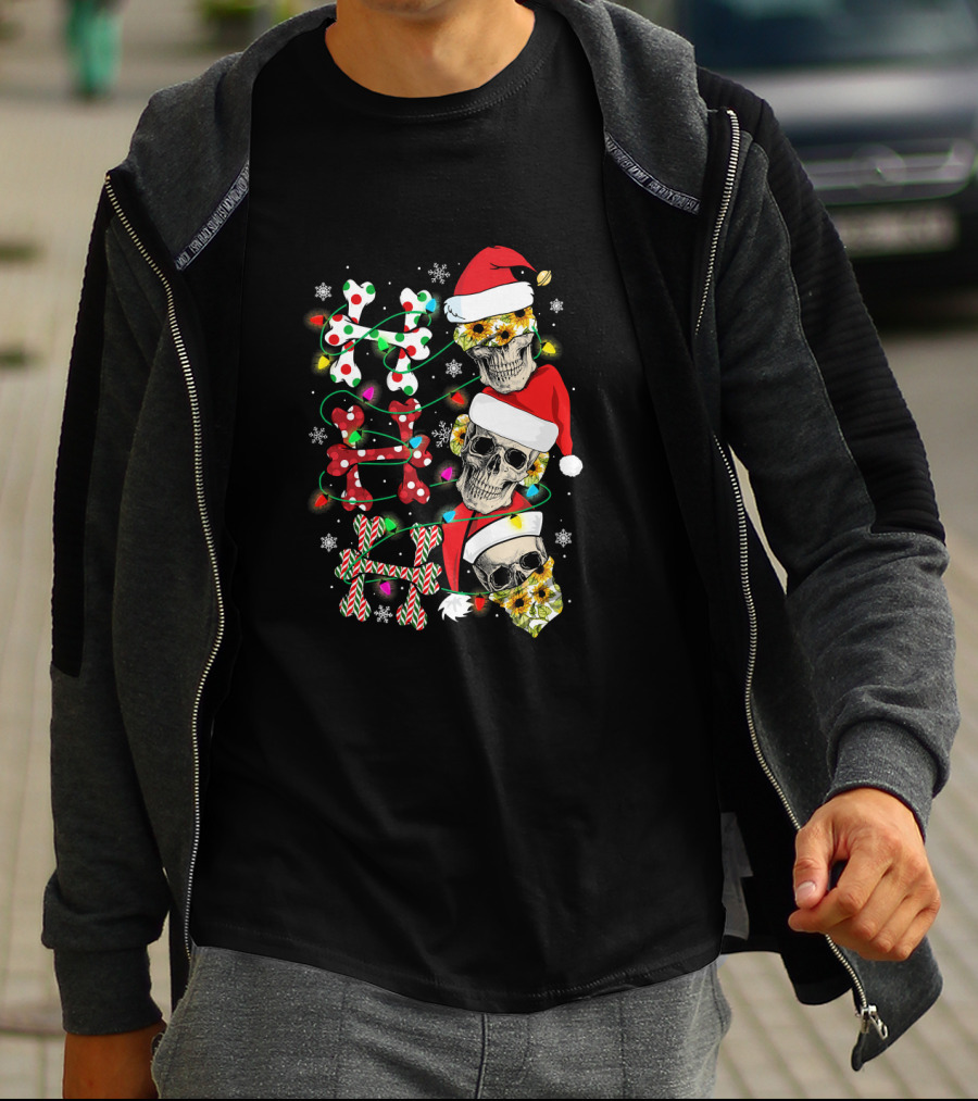 Ho Ho Ho Skull Santa Hat Christmas Lights Skulls T-Shirt