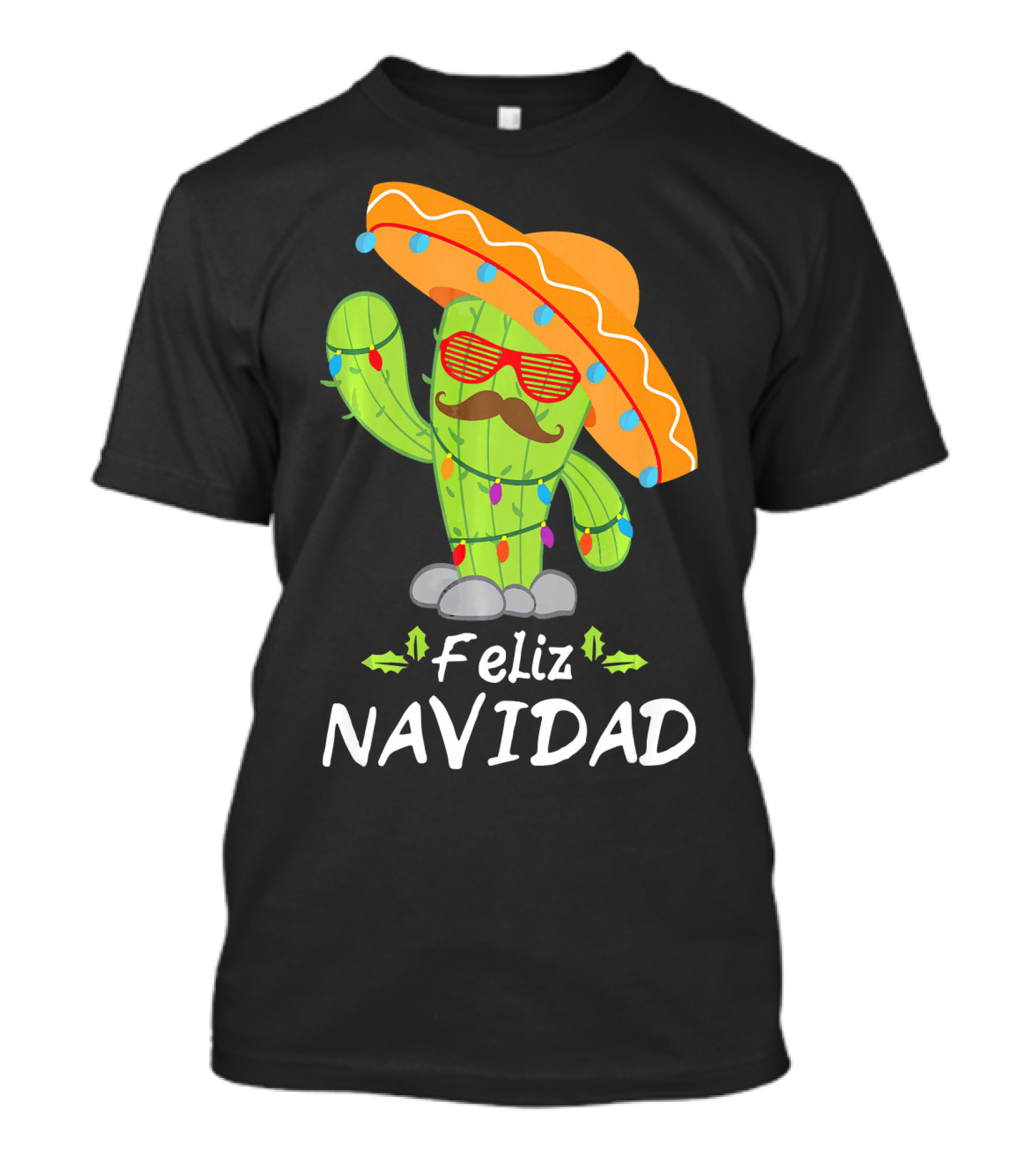 Feliz Navidad Cactus Mexican Tree Christmas Sombrero Lights T-Shirt