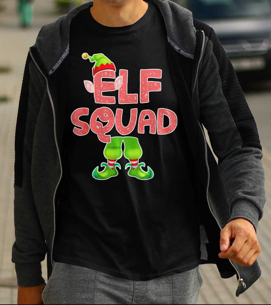 Elf Squad Funny Merry Christmas Hat And Shoes T-Shirt