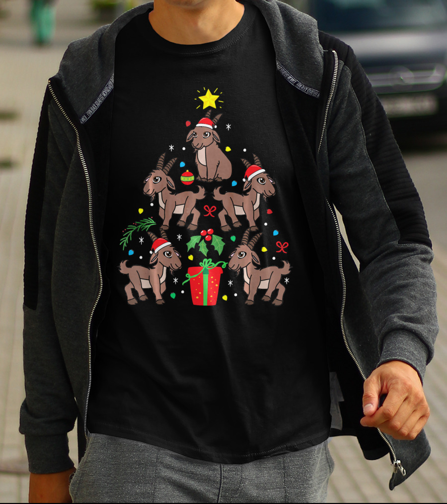 Goat Christmas Ornament Tree With Gifts And Stars T-Shirt