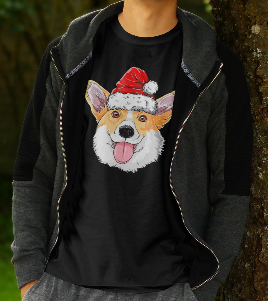Corgi Wearing Santa Hat T-Shirt