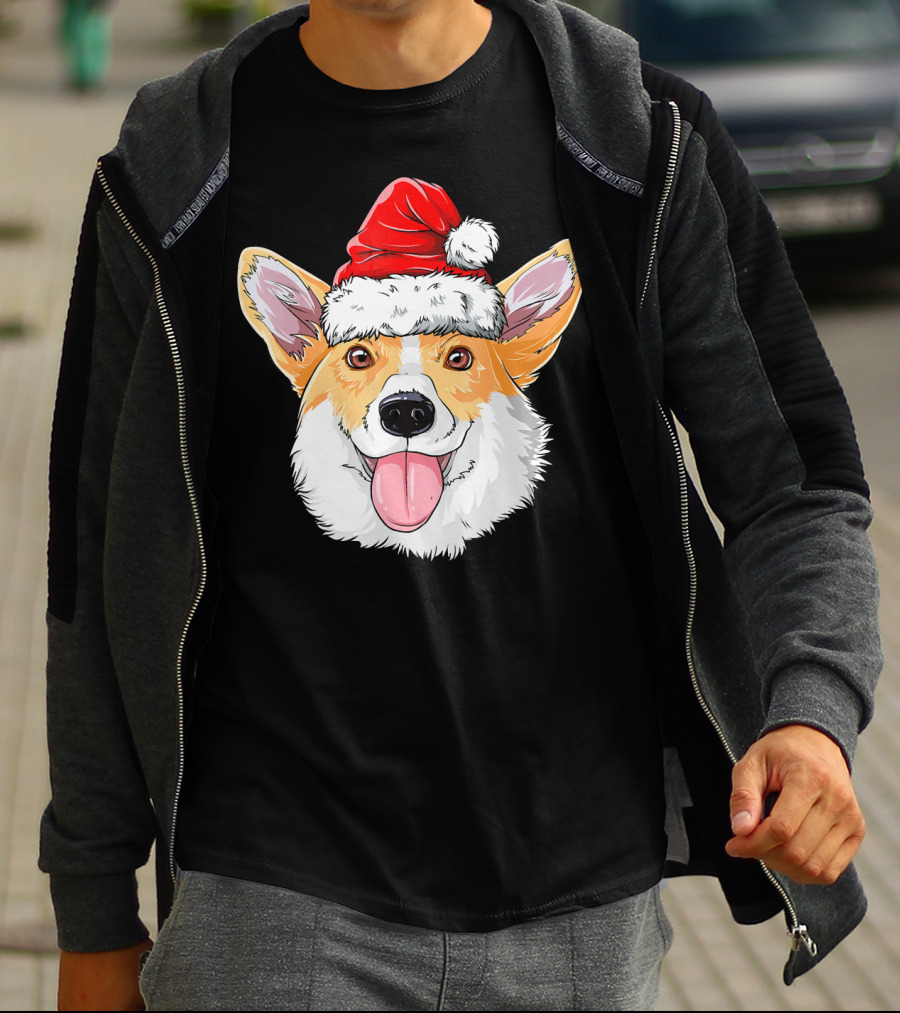 Corgi Wearing Santa Hat T-Shirt