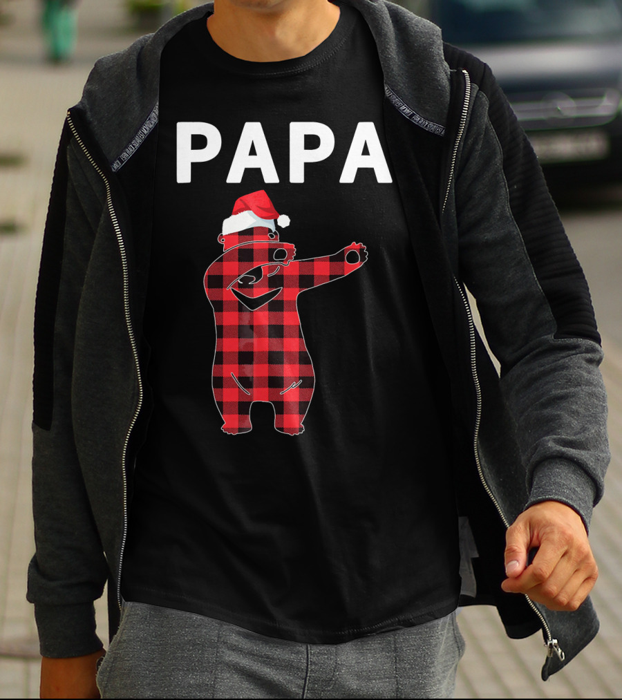 PAPA Bear Plaid Santa Hat Christmas Dabbing T-Shirt