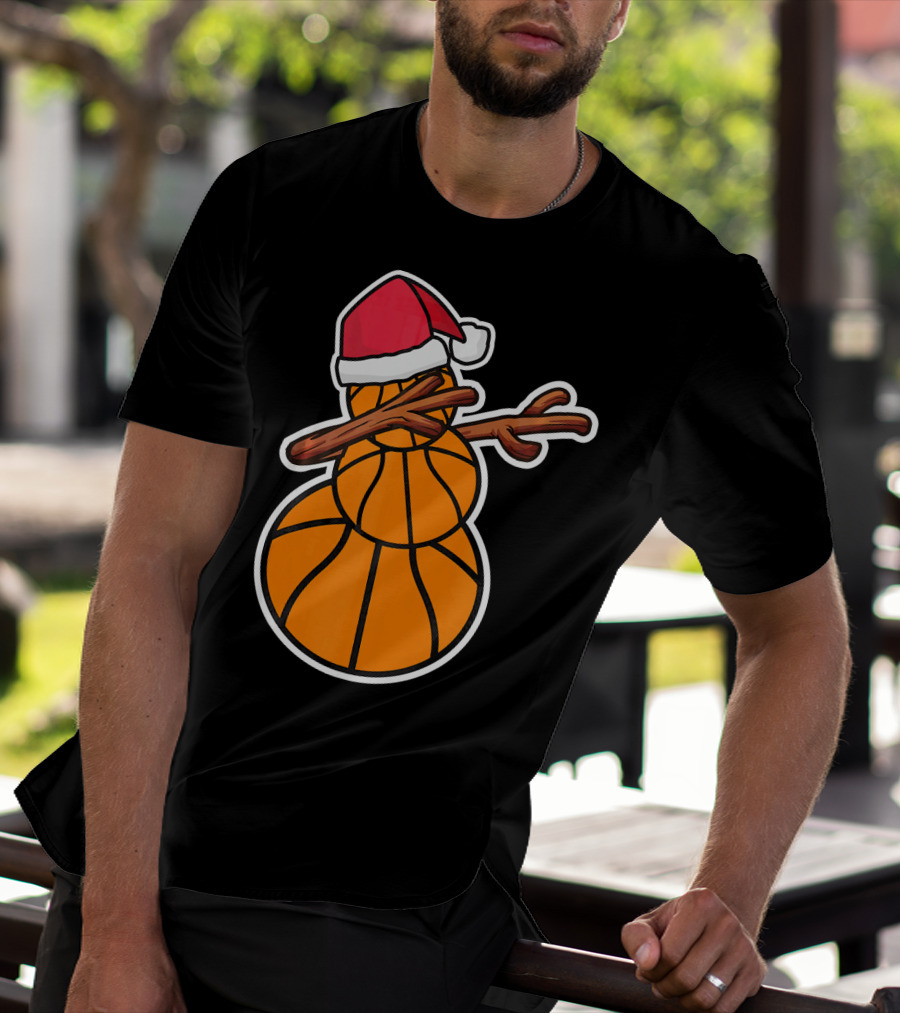 Basketball Snowman Dabbing Santa Hat T-Shirt