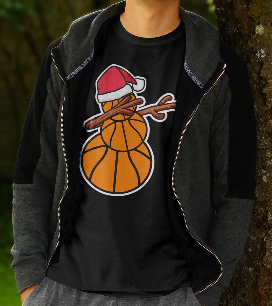 Basketball Snowman Dabbing Santa Hat T-Shirt