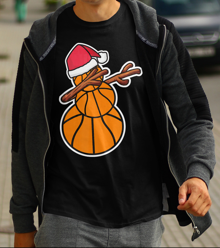 Basketball Snowman Dabbing Santa Hat T-Shirt