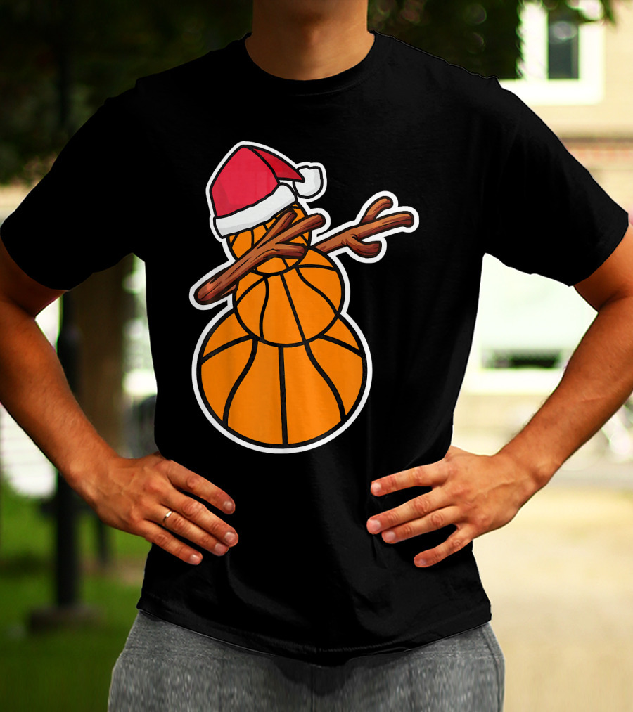 Basketball Snowman Dabbing Santa Hat T-Shirt