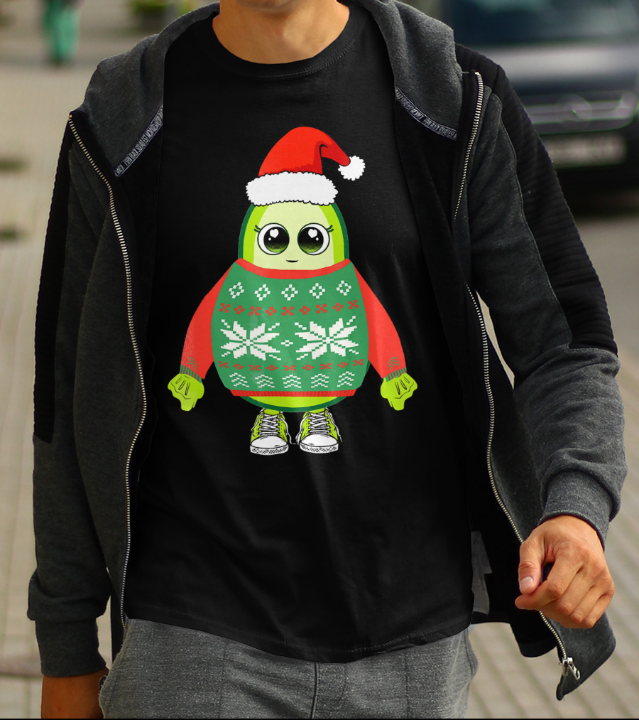 Santa Avocado Cute Christmas Sweater Sneakers T-Shirt