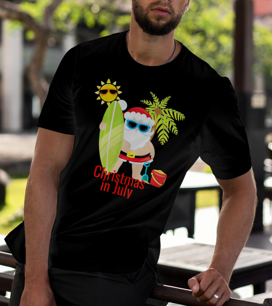 Christmas In July Beach Santa Surfer Sunny Holiday Fun T-Shirt