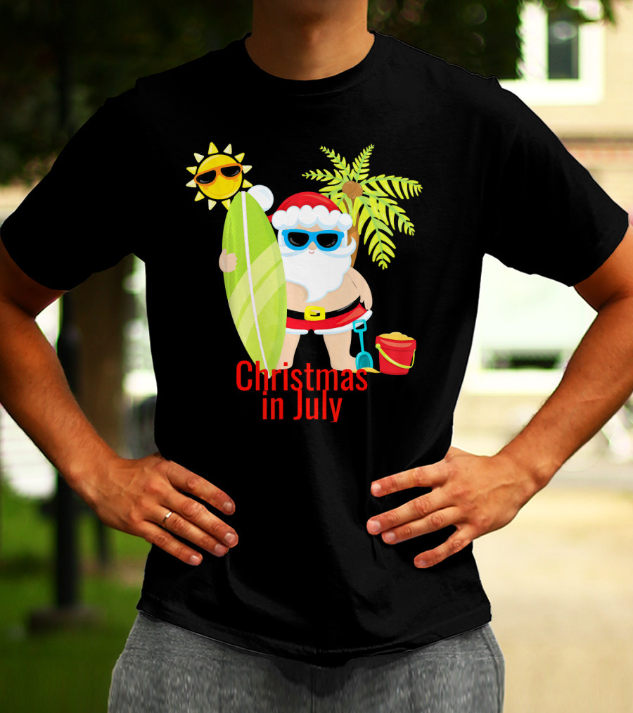 Christmas In July Beach Santa Surfer Sunny Holiday Fun T-Shirt
