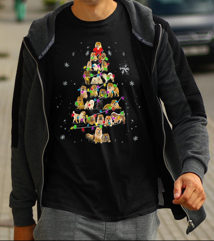 Cute Chow Chow Dog Christmas Tree Lights Snowflakes T-Shirt