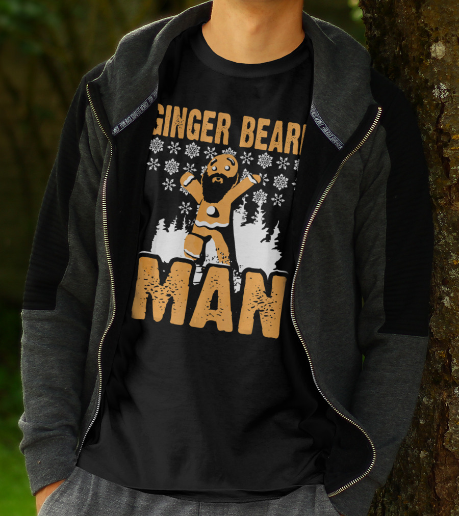 Ginger Beard Man Xmas Holiday Snowflakes Gingerbread T-Shirt