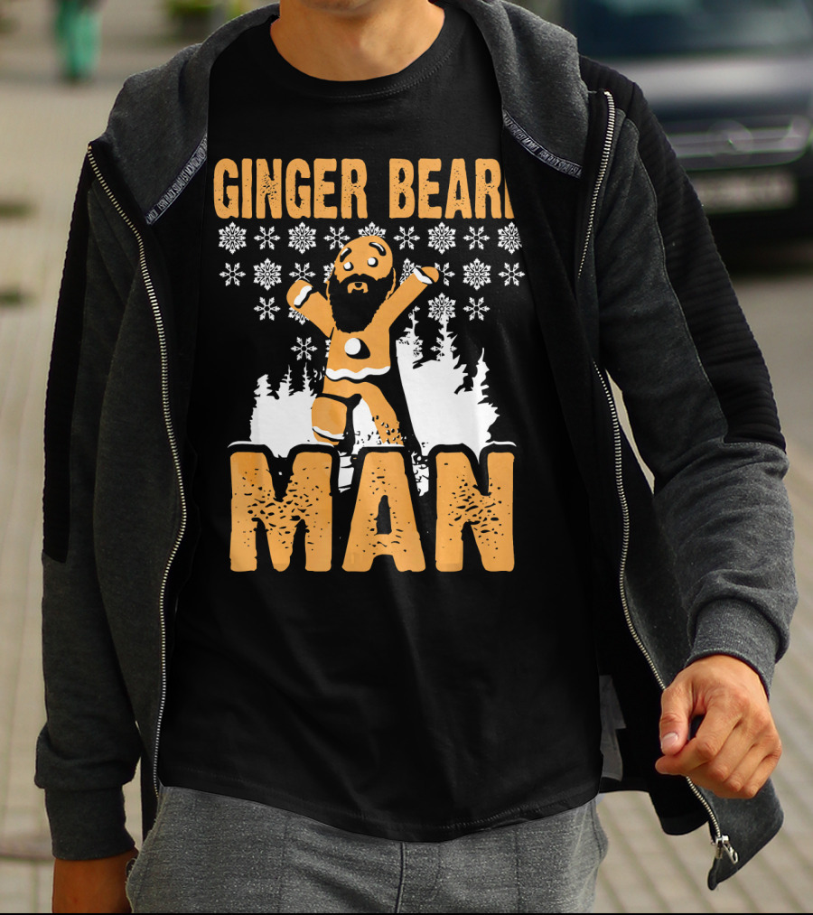 Ginger Beard Man Xmas Holiday Snowflakes Gingerbread T-Shirt