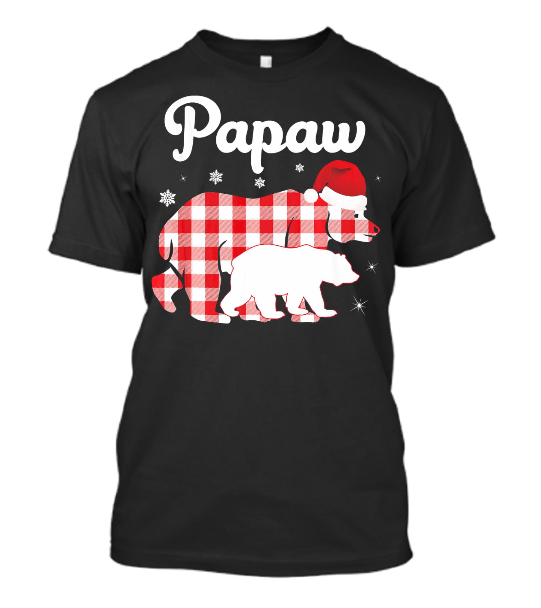 Papaw Red Plaid Bear Santa Hat Snowflakes Matching Family Pajama T-Shirt