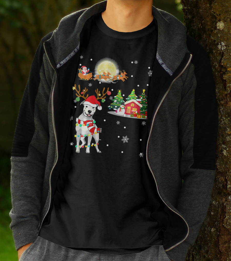 Santa's Sleigh And Festive Dogo Argentino Christmas Wonderland T-Shirt