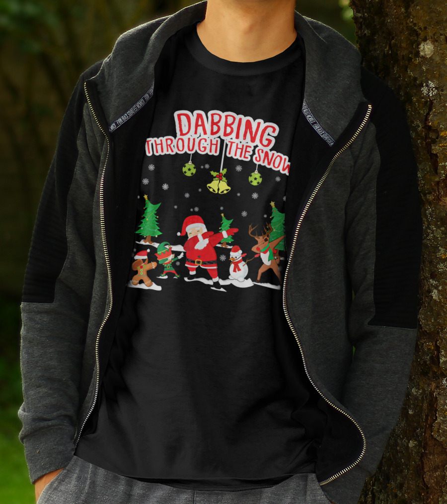 Dabbing Through The Snow Santa Reindeer Gingerbread Snowman Christmas Trees T-Shirt